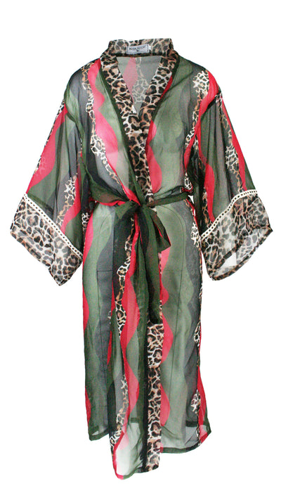 Waving Leopard Chiffon Kimono Cover Up