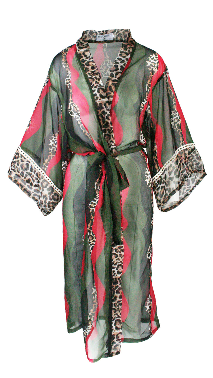 Waving Leopard Chiffon Kimono Cover Up