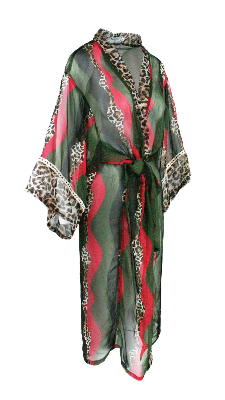 Waving Leopard Chiffon Kimono Cover Up