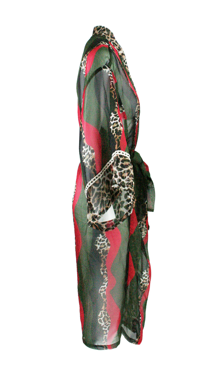 Waving Leopard Chiffon Kimono Cover Up