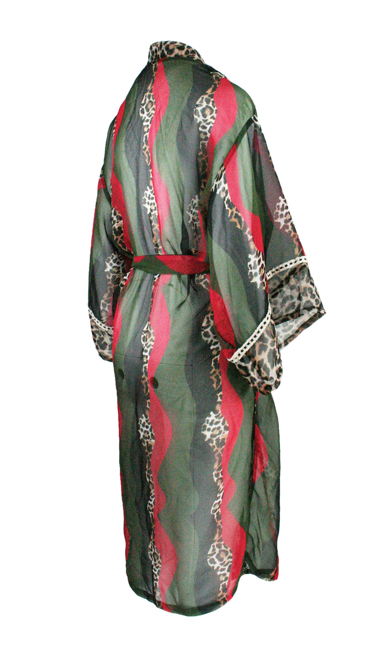 Waving Leopard Chiffon Kimono Cover Up