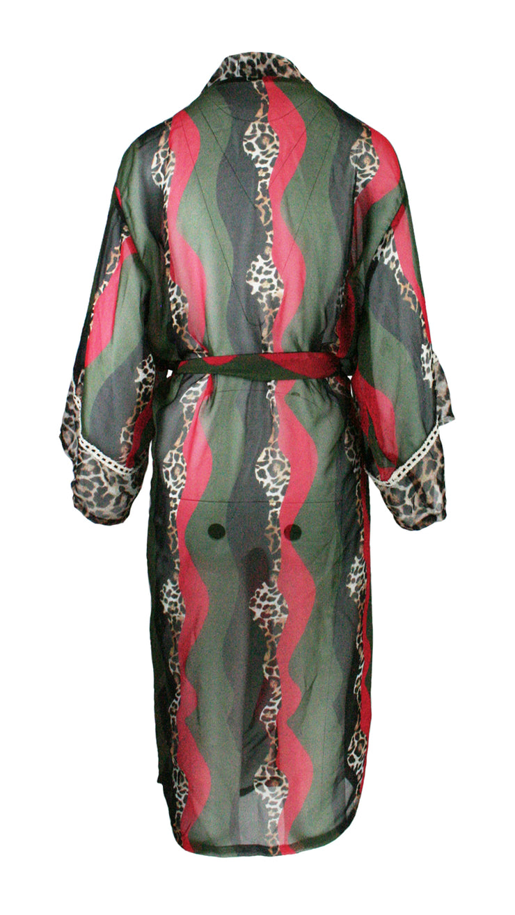 Waving Leopard Chiffon Kimono Cover Up