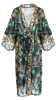 Cobalt Leopard Chiffon Kimono Cover Up