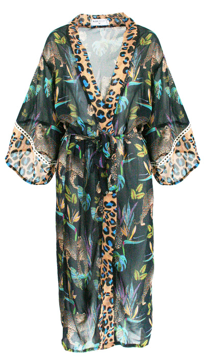 Cobalt Leopard Chiffon Kimono Cover Up