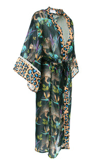 Cobalt Leopard Chiffon Kimono Cover Up