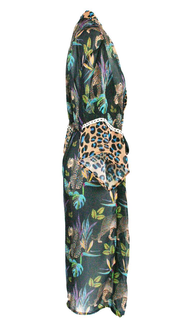 Cobalt Leopard Chiffon Kimono Cover Up