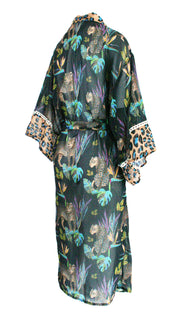 Cobalt Leopard Chiffon Kimono Cover Up