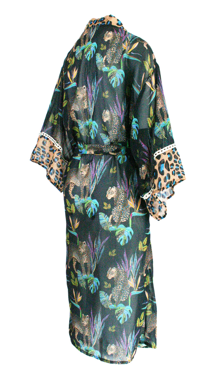 Cobalt Leopard Chiffon Kimono Cover Up