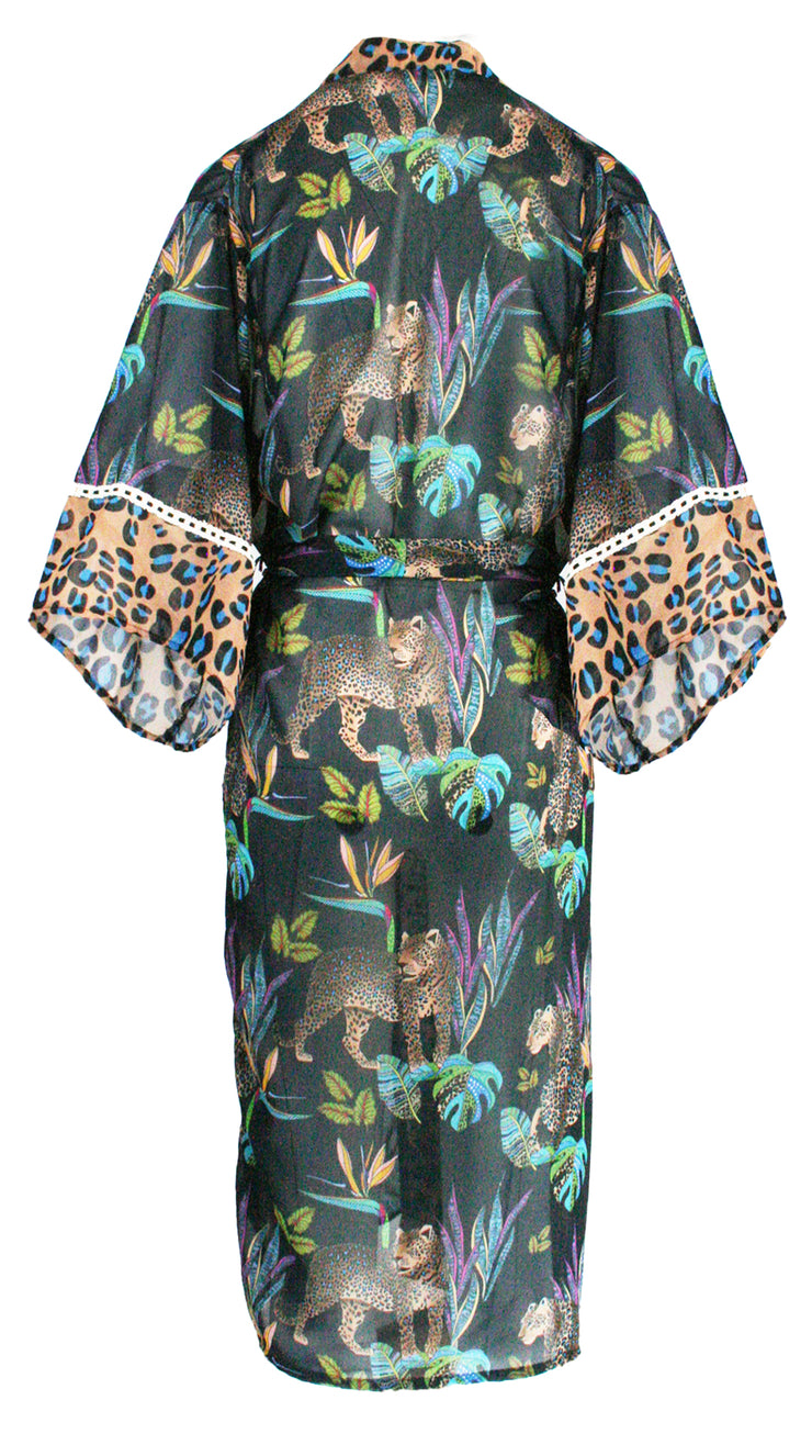 Cobalt Leopard Chiffon Kimono Cover Up
