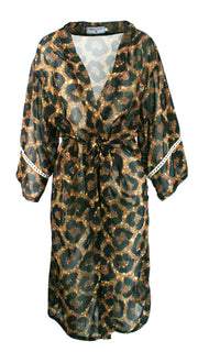 Midnight Leopard Chiffon Kimono Cover Up