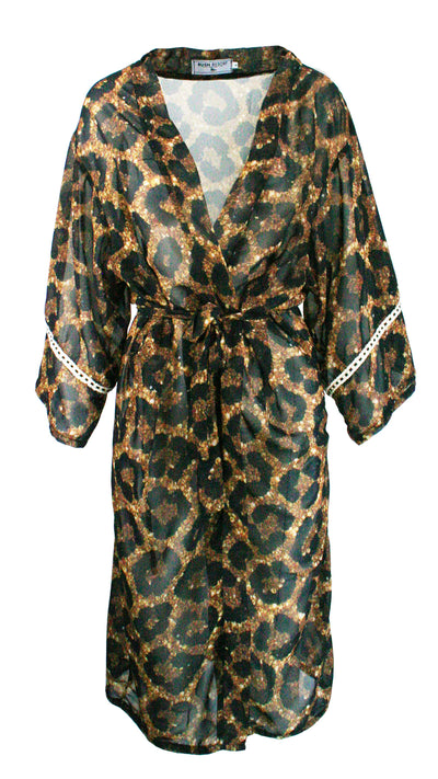 Midnight Leopard Chiffon Kimono Cover Up