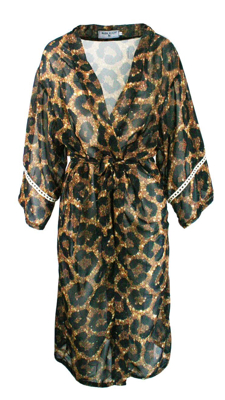 Midnight Leopard Chiffon Kimono Cover Up