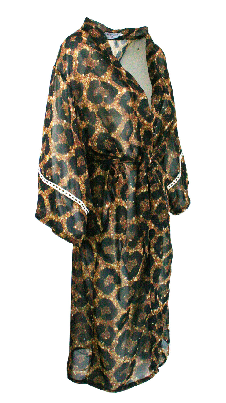 Midnight Leopard Chiffon Kimono Cover Up