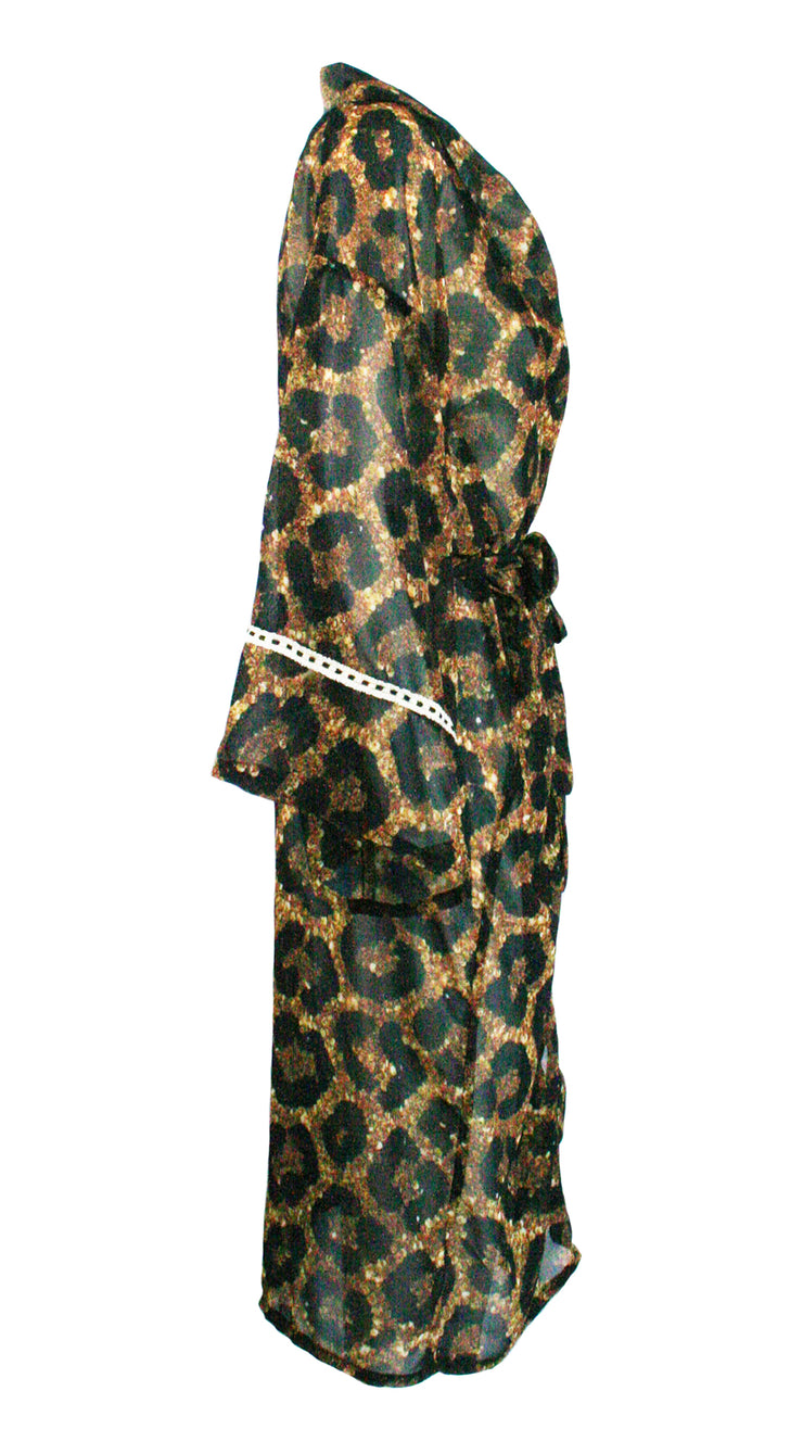 Midnight Leopard Chiffon Kimono Cover Up