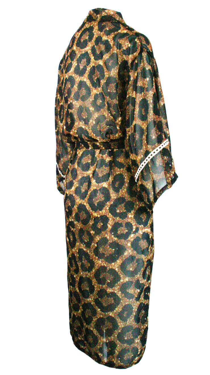 Midnight Leopard Chiffon Kimono Cover Up