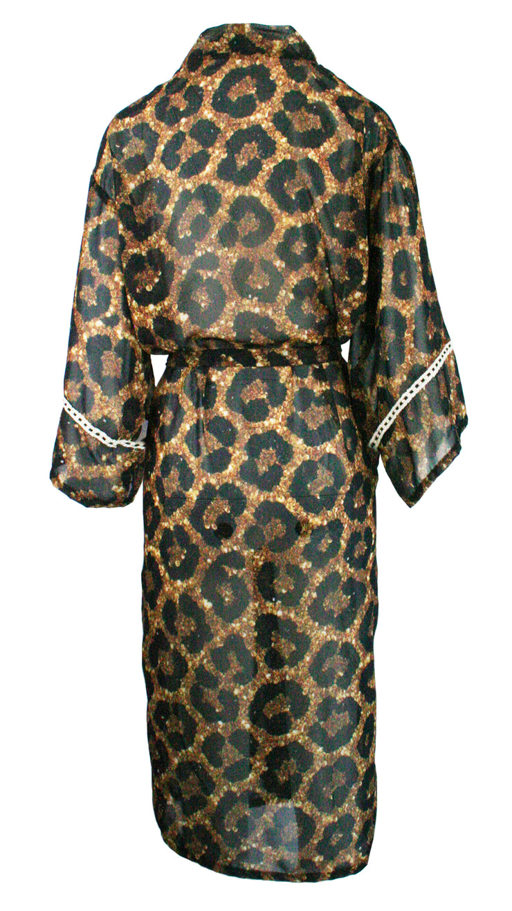Midnight Leopard Chiffon Kimono Cover Up