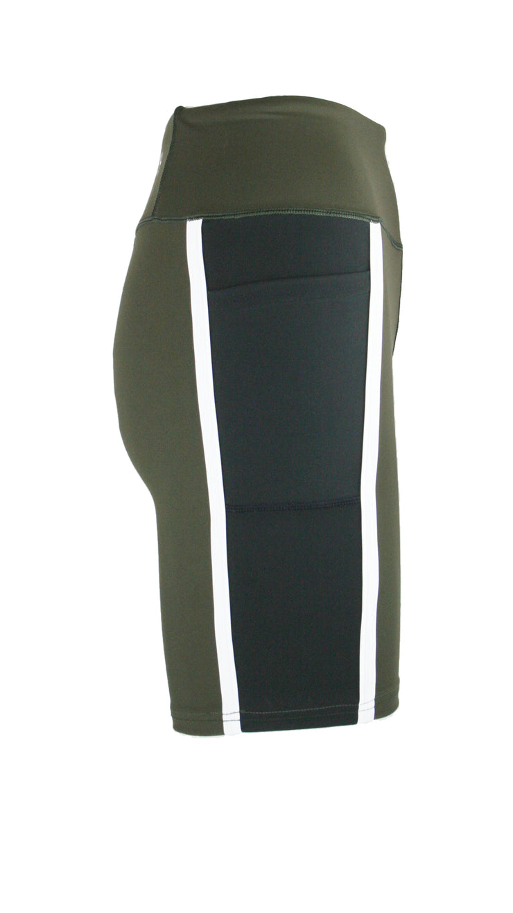 Dark Olive/Black Panel Pro High Waist Shorts